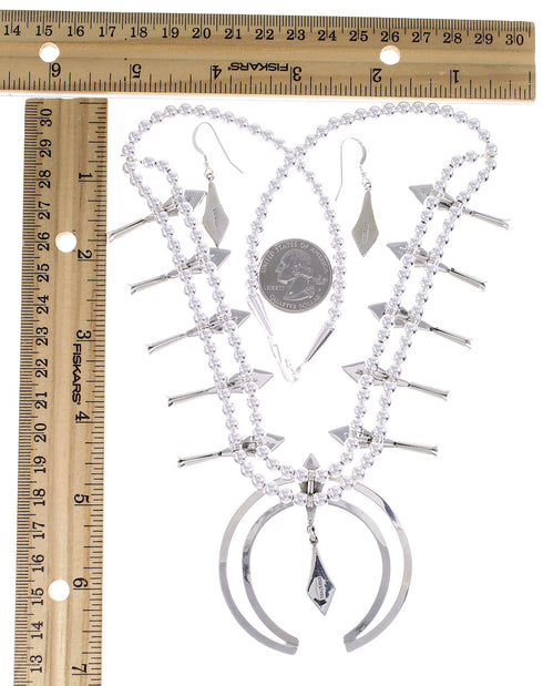 Sterling Silver Multicolor Inlay Squash Blossom Necklace Set AX94412