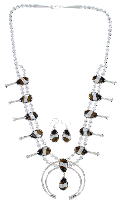 Silver Multicolor Inlay Squash Blossom Necklace Set AX94427