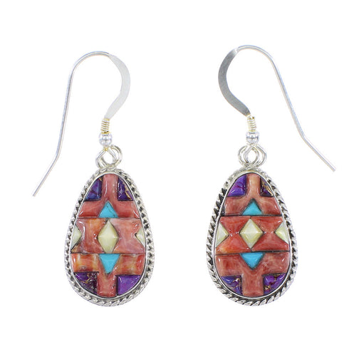 Silver Southwestern Multicolor Inlay Squash Blossom Necklace Set AX94433