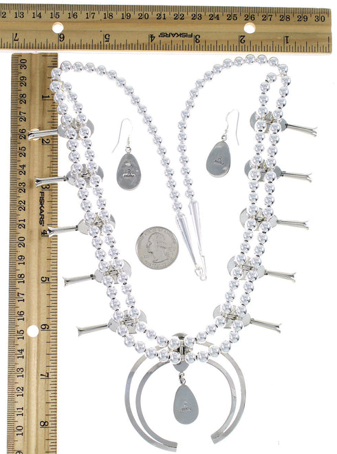 Silver Southwestern Multicolor Inlay Squash Blossom Necklace Set AX94433