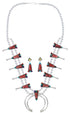 Silver Southwestern Multicolor Squash Blossom Necklace Set AX94437