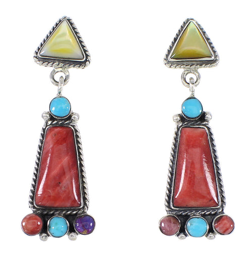 Silver Southwestern Multicolor Squash Blossom Necklace Set AX94437