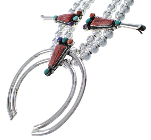 Silver Southwestern Multicolor Squash Blossom Necklace Set AX94437