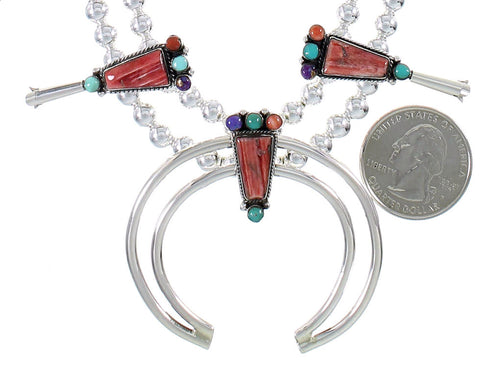 Silver Southwestern Multicolor Squash Blossom Necklace Set AX94437