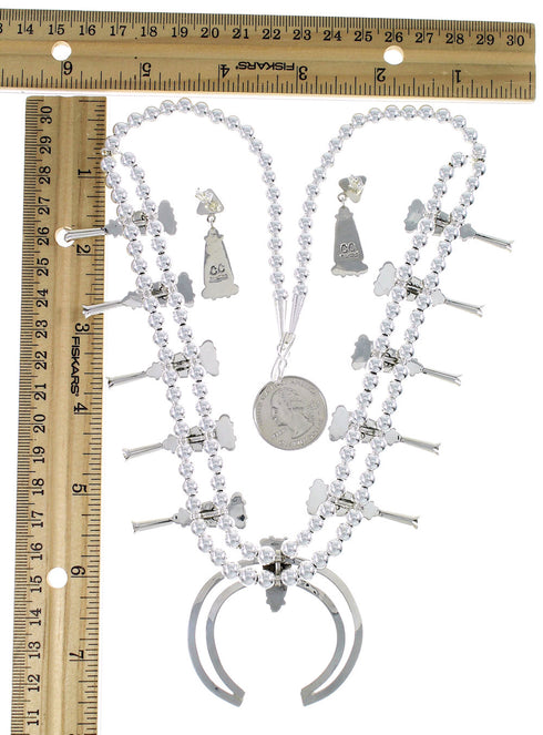 Silver Southwestern Multicolor Squash Blossom Necklace Set AX94437