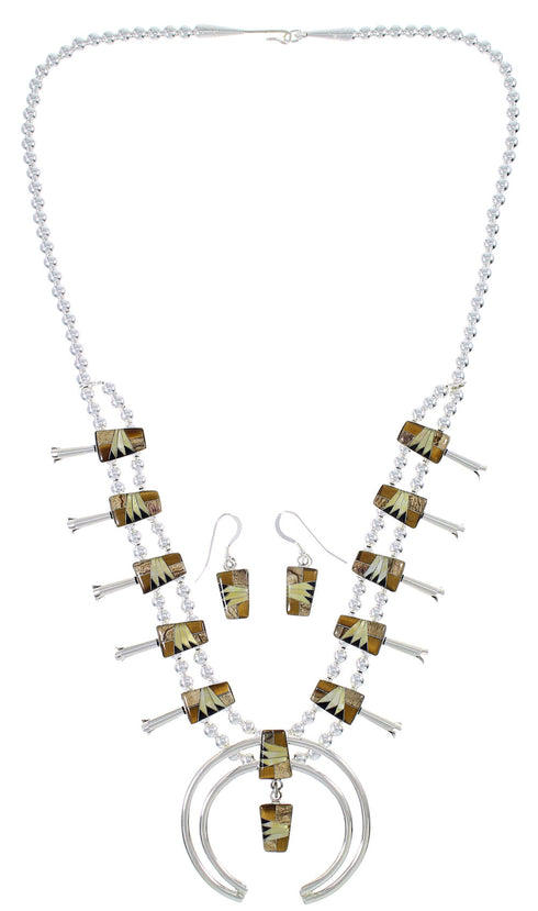 Genuine Sterling Silver Multicolor Squash Blossom Necklace Set AX94457