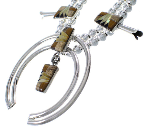 Genuine Sterling Silver Multicolor Squash Blossom Necklace Set AX94457