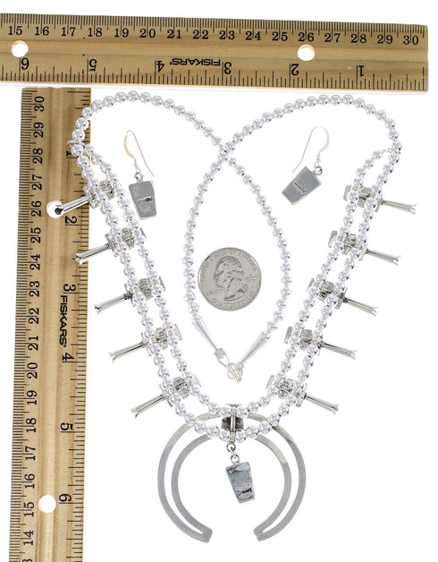 Genuine Sterling Silver Multicolor Squash Blossom Necklace Set AX94457