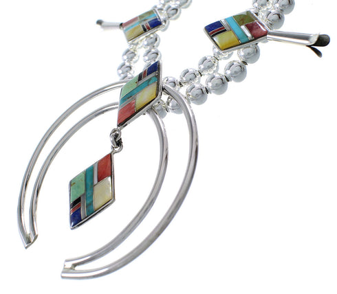 Sterling Silver Multicolor Squash Blossom Southwest Necklace Set AX94463