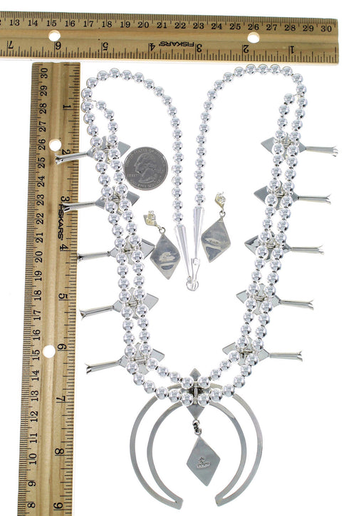 Sterling Silver Multicolor Squash Blossom Southwest Necklace Set AX94463