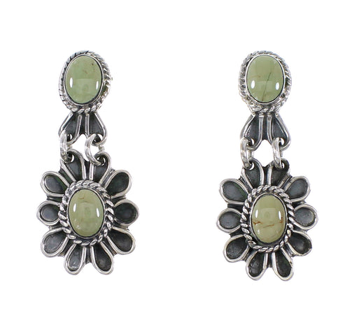 Turquoise Sterling Silver Flower Southwestern Post Dangle Earrings AX95179