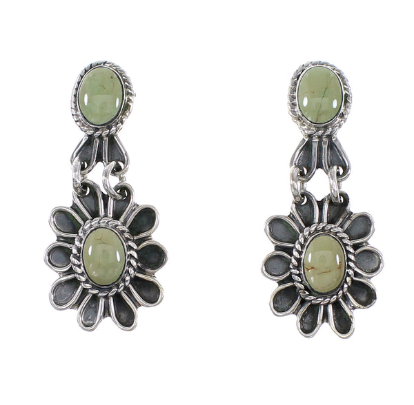 Turquoise Sterling Silver Flower Southwestern Post Dangle Earrings AX95179