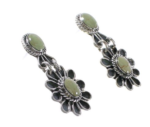 Turquoise Sterling Silver Flower Southwestern Post Dangle Earrings AX95179