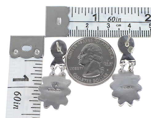 Turquoise Sterling Silver Flower Southwestern Post Dangle Earrings AX95179