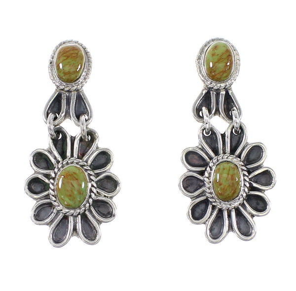 Turquoise Silver Flower Southwestern Post Dangle Earrings AX95181