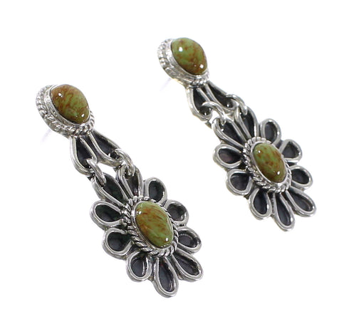 Turquoise Silver Flower Southwestern Post Dangle Earrings AX95181