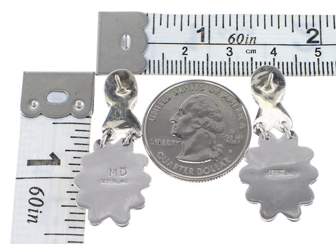 Turquoise Silver Flower Southwestern Post Dangle Earrings AX95181