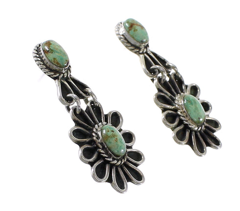 Turquoise Silver Flower Post Dangle Earrings AX95182