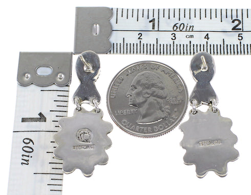 Turquoise Silver Flower Post Dangle Earrings AX95182