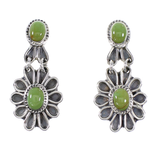 Turquoise Southwestern Sterling Silver Jewelry Flower Post Dangle Earrings AX95189