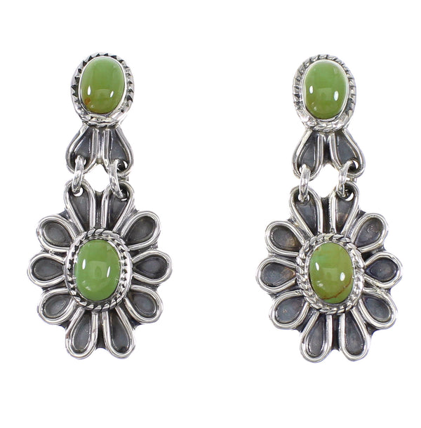 Turquoise Southwestern Sterling Silver Jewelry Flower Post Dangle Earrings AX95189