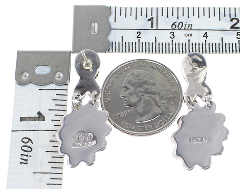 Turquoise Southwestern Sterling Silver Jewelry Flower Post Dangle Earrings AX95189