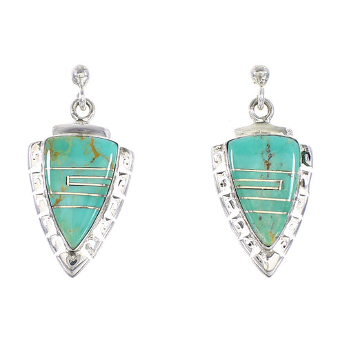 Sterling Silver Turquoise Inlay Arrowhead And Waterwave Post Dangle Earrings AX95593