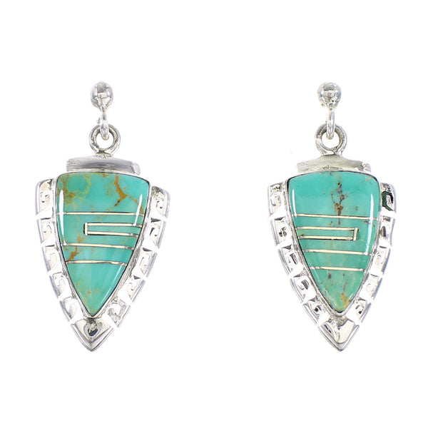 Sterling Silver Turquoise Inlay Arrowhead And Waterwave Post Dangle Earrings AX95593