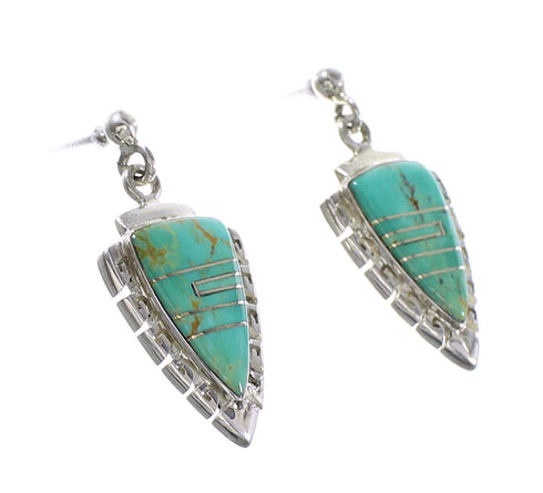 Sterling Silver Turquoise Inlay Arrowhead And Waterwave Post Dangle Earrings AX95593
