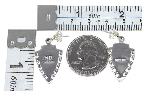 Sterling Silver Turquoise Inlay Arrowhead And Waterwave Post Dangle Earrings AX95593