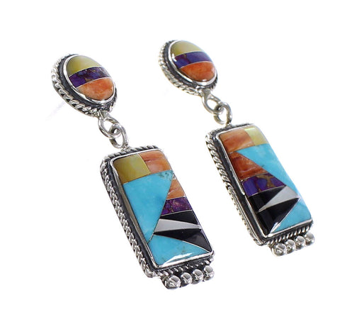 Multicolor Genuine Sterling Silver Southwest Post Dangle Earrings AX94993