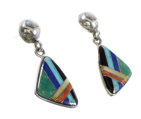 Authentic Sterling Silver Multicolor Southwestern Post Dangle Earrings AX95342