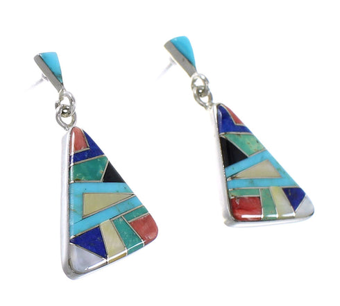 Silver Multicolor Inlay Southwestern Post Dangle Earrings AX95348
