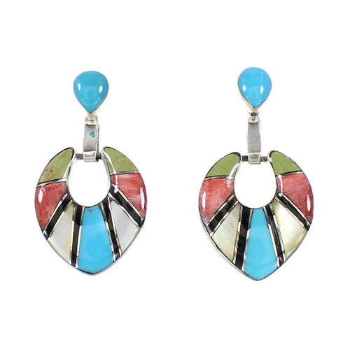 Southwestern Multicolor Authentic Sterling Silver Post Dangle Earrings AX95361