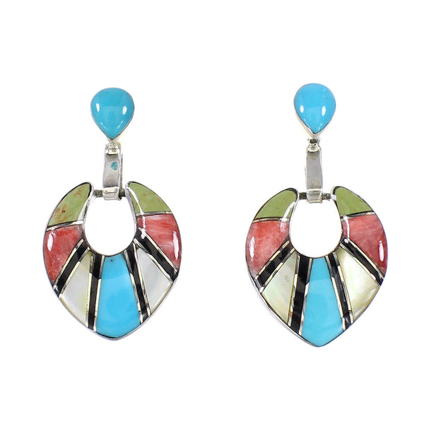 Southwestern Multicolor Authentic Sterling Silver Post Dangle Earrings AX95361