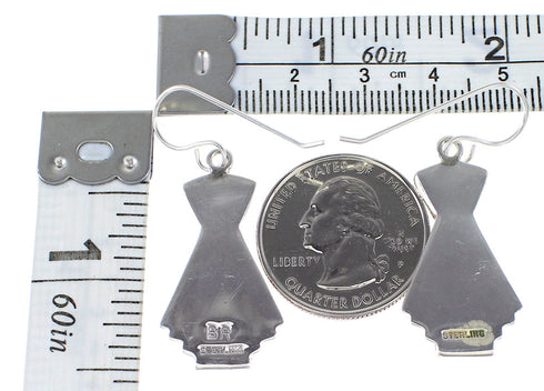 Turquoise Inlay Authentic Sterling Silver Hook Dangle Earrings AX95695