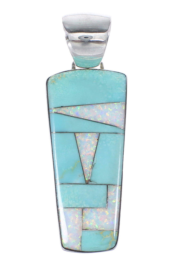 Opal Turquoise Inlay Sterling Silver Southwest Pendant RX95470