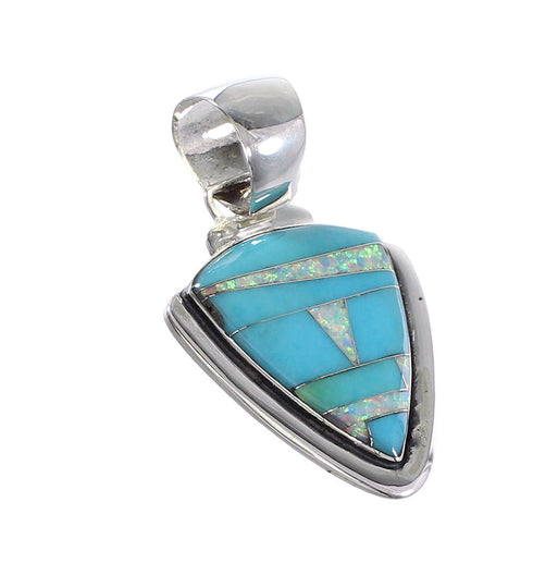 Turquoise Opal Inlay Genuine Sterling Silver Southwest Pendant RX95635