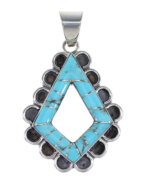Turquoise Inlay Genuine Sterling Silver Southwest Jewelry Pendant AX96479