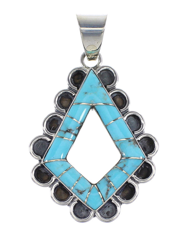 Turquoise Inlay Genuine Sterling Silver Southwest Jewelry Pendant AX96479