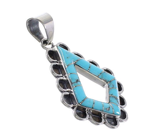 Turquoise Inlay Genuine Sterling Silver Southwest Jewelry Pendant AX96479