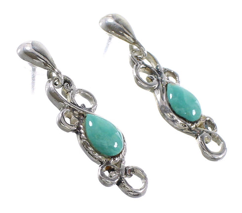 Turquoise Southwestern Authentic Sterling Silver Post Dangle Earrings AX95818