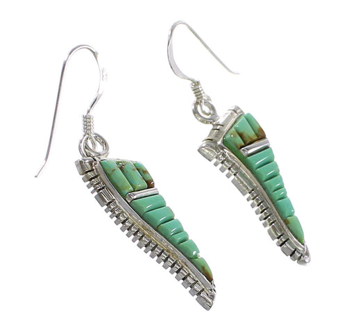 Silver Turquoise Inlay Southwestern Hook Dangle Earrings AX95837