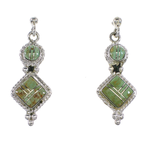 Silver Turquoise Inlay Post Dangle Earrings AX96011