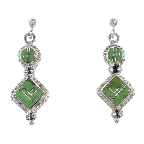 Southwest Silver Turquoise Inlay Post Dangle Earrings AX96014