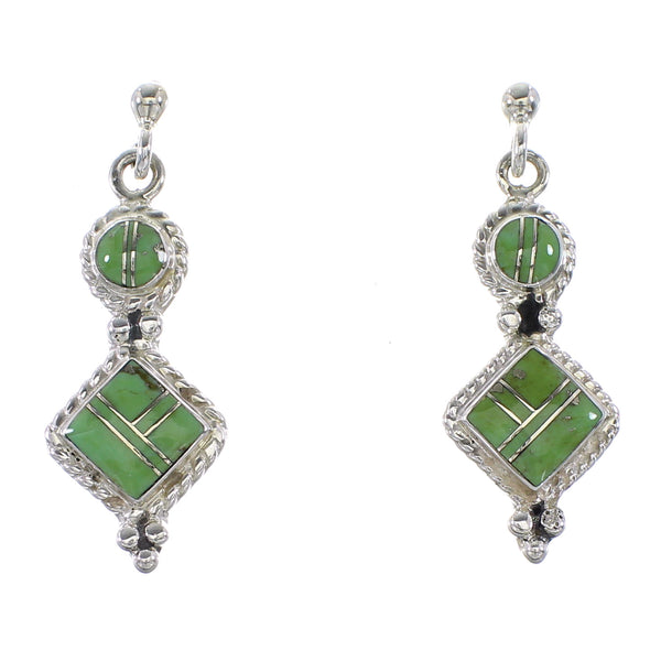Southwest Silver Turquoise Inlay Post Dangle Earrings AX96014