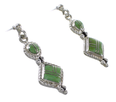 Southwest Silver Turquoise Inlay Post Dangle Earrings AX96014