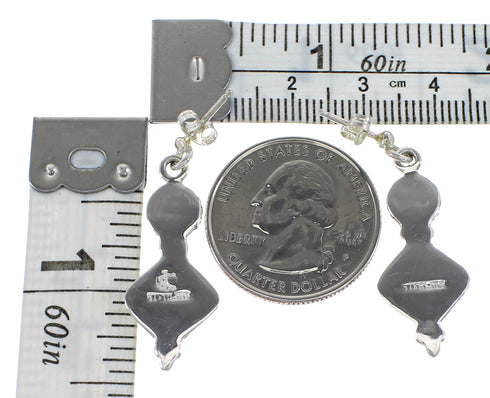 Southwest Silver Turquoise Inlay Post Dangle Earrings AX96014