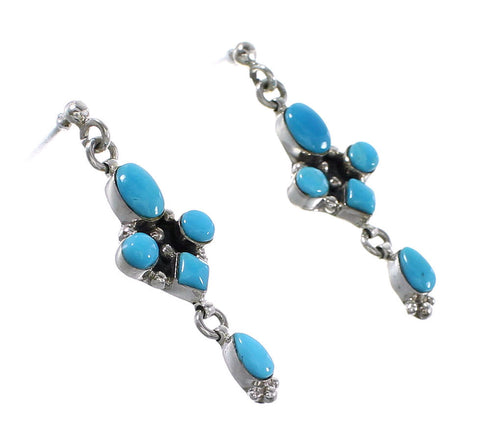Turquoise Authentic Sterling Silver Southwest Post Dangle Earrings AX95767