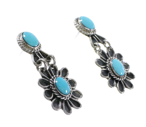 Southwestern Genuine Sterling Silver Turquoise Flower Jewelry Post Dangle Earrings AX95793
